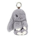 PONOBO Bunny Keychain Soft Rex Rabbit Fur Keychain Car Keyring Women Handbag Charms