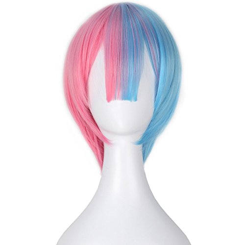 Miss U Hair Short Straight Pink Blue Color Women Bob Hair Anime Cosplay Wig