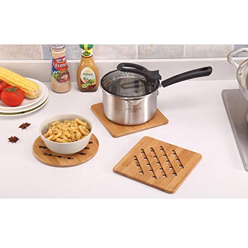 4 Pieces Trivet for Hot Dishes, Hot Pads Trivets, Solid Bamboo Wood Non-slip Heat Resistant Lattice Pad for Pot Teapot (Multi Size,2 Square 2 Round)