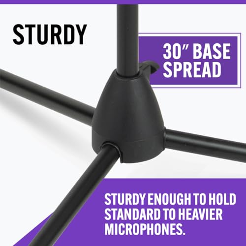 On-Stage MS7701B Euro Boom Mic Stand (For Vocal and Instrument Microphones, Height-Adjustable, Portable, Rugged, Lightweight, Steel, Standard Threading, Folding Tripod, Durable, Black)