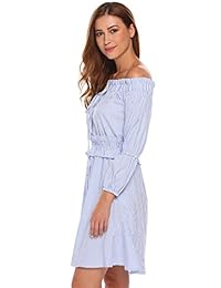 Zeagoo de la mujer Off hombro manga larga casual Loose botón vestido de rayas