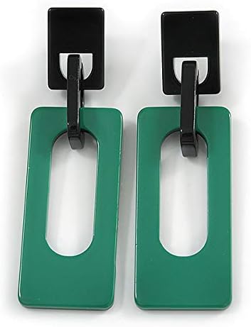Statement Green/Black Square Acrylic Drop Earrings - 90mm Long, black, green - Image 3