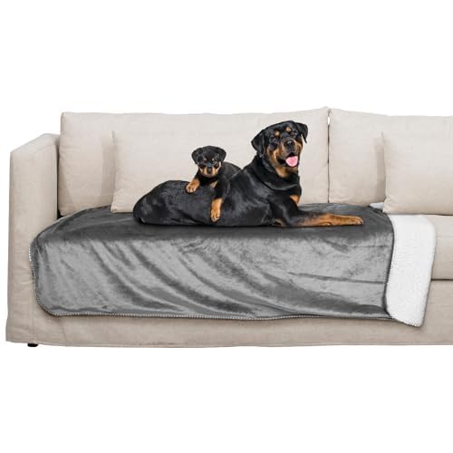 furrybaby Waterproof Dog Blanket, 152x203cm Fleece Pet Blankets Washable for Medium Large Puppies and Cats, Pet Throw Blanket for Sofe Bed Protector, Grey