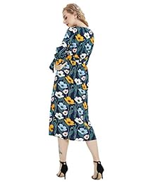 Modelo básico - Vestido para mujer, diseño floral, cuello en V, estilo bohemio, manga 3 4