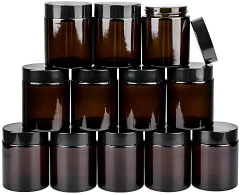 Encheng 12Pack of 4 oz Amber Round Glass Jars, with Inner Liners and black Lids,Empty Cosmetic Containers,Cream jars โฆ โฆ
