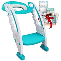 BABYSEATER Toilet Training Seat with Ladder and Handles for Toddlers, Turquoise