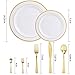 NERVURE 175 Piece Gold Plastic Plate & Cutlery Set Service for 25 Disposable Place Setting Include: 25 Dinner Plates,25 Dessert plates, 25 Forks,25 Knives, 25 Spoons, 25 Mini Forks,25 Mini Spoons.