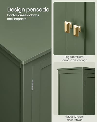 VASAGLE Armário para Banheiro, Armário de Cozinha Independente, com 4 Portas, Prateleiras Ajustáveis, 30 x 60 x 110 cm, Verde Floresta BRBBC552C01V1