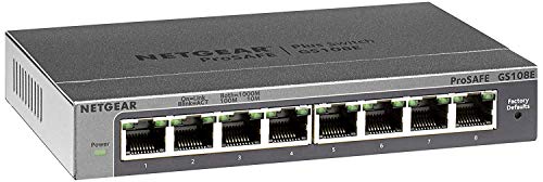 Netgear GS108E Managed Switch 8 Port Gigabit Ethernet LAN Switch Plus (Netzwerk Switch Managed, VLAN, IGMP Snooping, QoS, lüfterlos, Robustes Metallge