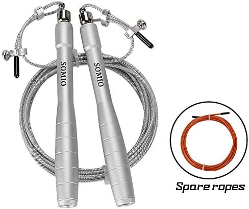 SOMIO Speed Jump Rope - Blazing Fast Jumping Ropes - Endurance Workout for Boxing, MMA, Martial Arts or Just Staying Fit + Spare cord included - Adjustable for Men, Women and Children