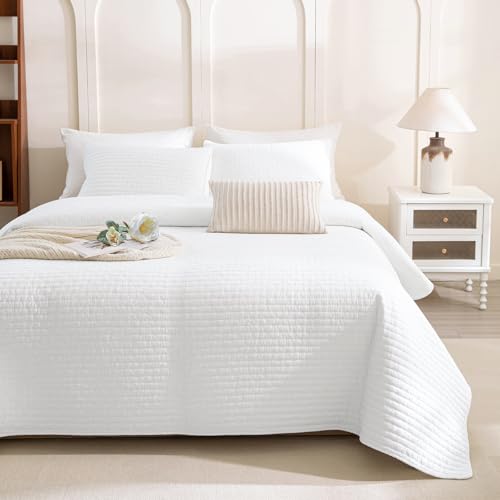 Lady Ann Cal King Bedspread Set 118x106, White Oversized King Quilt for Bed, Lightweight & Soft Farmhouse Coverlet All Season Extra Large Blanket Comforter 3 Pcs Quilted Bedding Sets at Amazon