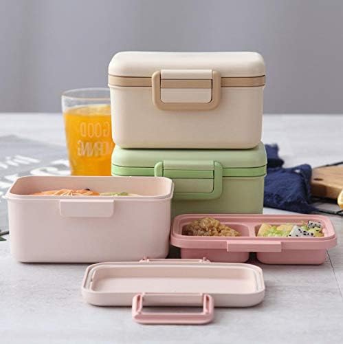 Bamboo Fiber Bento Lunch Box Leak-Proof Eco Friendly 800ml + Including Portable Cutlery Set with case/Tray Container- Fork, Spoon, Knife Flatware Wheat Straw Material