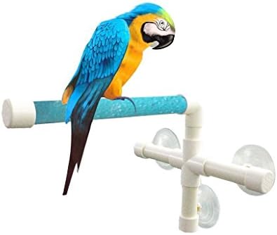 UPGRADE Protable Bird Shower Stand with Suction Cup, Non-slip Bath Perch Toys for Parrot Macaw African Greys Budgies Cockatoo Parakeet Cockatiel Conure Lovebirds (Blue)