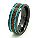 Men's Koa Wood Wedding Band with Turquoise 8mm Flat Top Black Ceramic Size 7 to 15