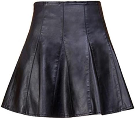 Women Pu Leather A-line Basic Skirt Mini Flared Skater Skirt