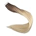 Full Shine Tape in Hair Extensions Color 3 and 8 Brown Fading to 613 Platinum Blonde 20PCS Human Hair Extensions Tape Ins 16 Inch Ombre Soft Hair Seamless Tape in Extensions for Women Real Hair 50g