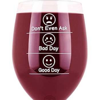 Whimsical Gift World Funny Wine Glass 19 Oz. With Emoji Faces (Don’t Even Ask, Good Day, Bad Day) | Novelty Gag Gifts for Men & Women | For Red & White Wine, Celebrations & Wine Tasting