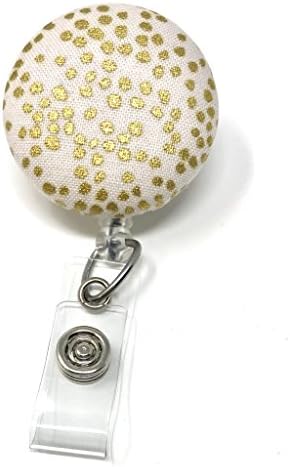 Carolina Street Dots Retractable Badge Reel, Alligator Clip, 32 Inch Nylon Cord, Medical MD RN Nurse Badge ID, Badge Holder, ID Holder, Office Employee Name Badge (Champagne Gold Metallic)