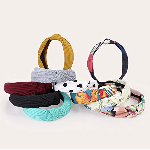 10 PCs Hingwah Wide Headbands Cotton and Chiffon Hair Band, Yoga Top Knot Headwrap Turban Hair Hoop - Fashion Floral Elastic Hair Accessories for Women Girls