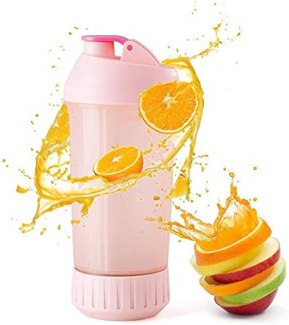 UMIWE Manual Juicer,380ML Hand Citrus Orange Juicer,Lemon Squeezer,BPA-Free,LFGB Certificated,with 304 Stainless Steel Blades,Portable Personal Blender,Smoothie Maker for Lime,Grapefruit(Pink/Grey)