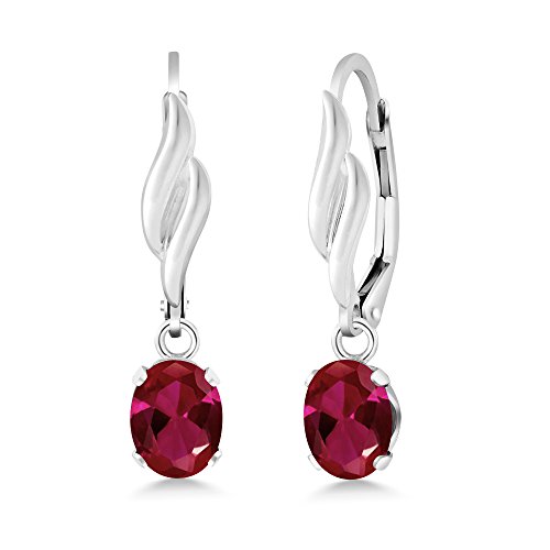 1.88 Ct Oval Red Created Ruby 925 Sterling Silver Women's Dangle Earrings