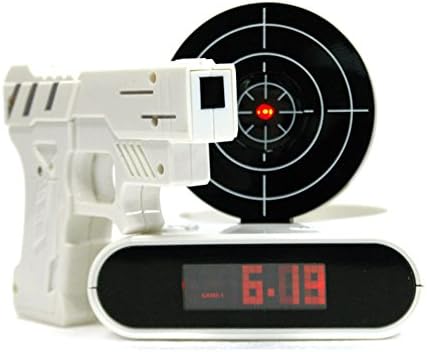 Gun And Target Recordable Alarm Clock for Teens 16 Feet Recordable Wake up Clock Toys Gift (White)