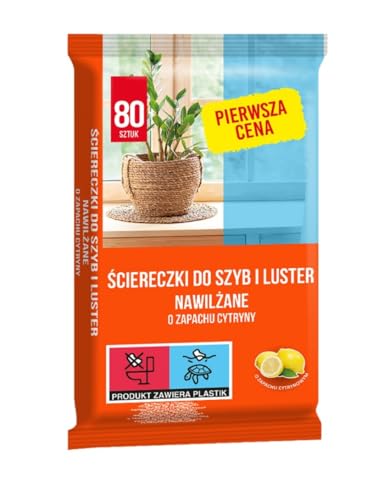 STELLA First Price Lot de 80 lingettes humides pour fenêtres et miroirs/Maison/Cuisine/Toilettes/très absorbantes/Fait Brillance, dépoussiérant/Rayures/Parfum Citron/Blanc