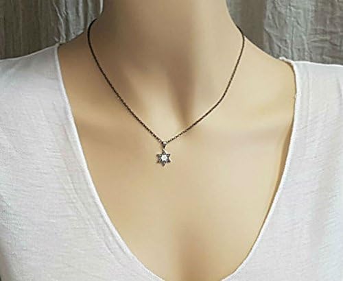 Star of David Necklace, Black Cubic Zircon Magen David Tiny Pendant, Black Chain, Sterling Silver Charm, Jewish Jewelry