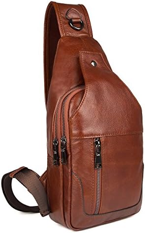 Genuine Leather Sling Bag for Men and Women | Spacious Shoulder Bag, Crossbody Casual Daypack for Hiking, Travel, Everyday Use by Rinese | Brown
