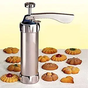 Biscuit Maker Stainless Steel Kitchen Press for Noodles and Snacks Sev Grater Cookies Maker Decorating Gun Kitchen Baking Pastry Tools Set with 20 Interchangeable Blades (Set of 1)
