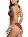 Avidlove Lingerie for Women Lace Teddy One Piece Halter Babydoll Bodysuit Wine Red Large