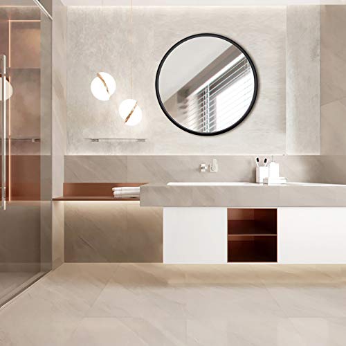 24 Inch Large Round Wall Mirror Rubber Frame Bathroom Mirror Decorative