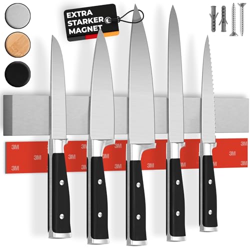Cucino Knife Holder, Magnetic Adhesion Included 3M VHB adhesive tape – magnetic strip, self-adhesive for wall mounting, no drilling, 40 cm magnetic knife strip for kitchen, office and workshop