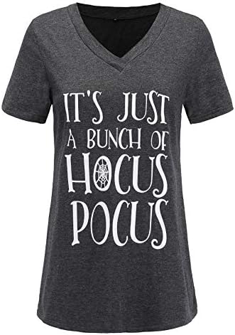 Women's Plus Size Letter Print It's Just a Bunch of Hocus Pocus Tee Funny Halloween Trendy T Shirt Tops Tee Blouse