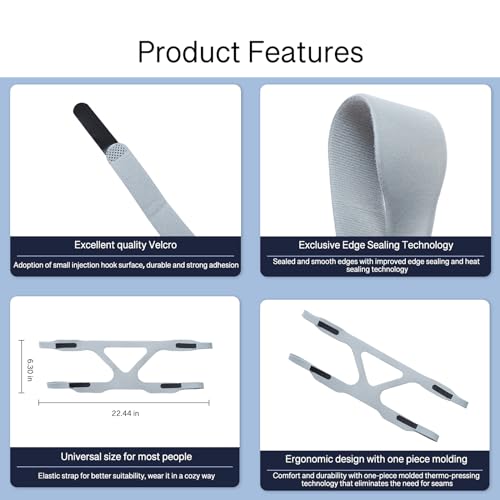 2 Pack Universal CPAP Headgear Strap, CPAP Full Mask Straps Replacement Head Strap with CPAP Hose Holder and 1 Pair Hose Clips