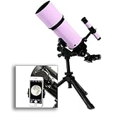 AstroVenture Pink Portable 80mm Refractor Telescope With Universal Smartphone Camera Adapter