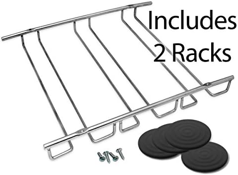 Solid Peak Set of 2 Wine Glass Holder Stemware Rack Under Cabinet Stainless Steel for 18 Glasses Complete with 4 Silicone Coasters Black