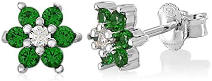 Childrens Sterling Silver 925 Cubic Zirconia 6 Petal Flower Birth Month Stud Post Earrings Italy