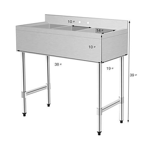 Giantex 3 Compartment Sink Kitchen Prep & Utility Sink Heavy Duty Stainless Steel Commercial