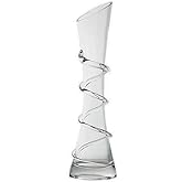 VANTOBEST Hand-Made Blown Art Bud Glass Vase, Clear Glass, Oblong Shape, Modern Style, Thread Pattern, Stemless, Perfect for Home Decorations