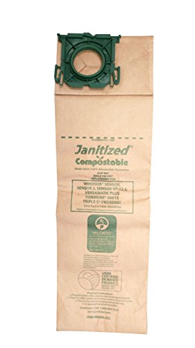 Janitized COM-WISEN-4(5) Compostable Paper Premium Replacement Commercial Vacuum Bag for Windsor Sensor/XP, Versamatic Plus, Triple S Prosense & Kenmore 50015 vacuums (Pack of 50) - Thumbnail 2