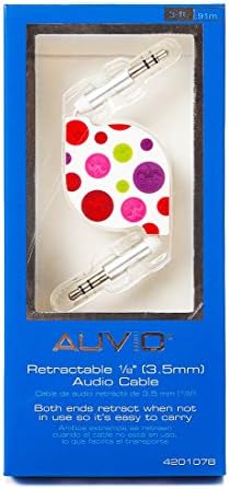 AUVIO Dots 3.5mm to 3.5mm Aux Auxiliary (3-Feet) Retractable Portable Audio Cable Extension Cord For Apple iPhone, iPod, iPad, Samsung Galaxy, LG, Compatible - Cell Phone Laptop PC