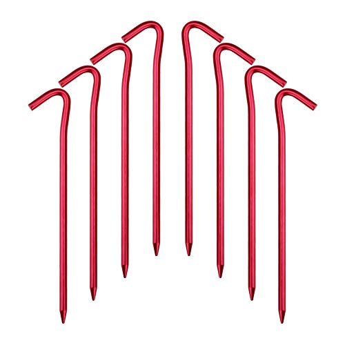 Hikemax 7075 Aluminum Tent Stakes - Ultralight 7" Hook Tent Pegs with Carrying Pouch - 10 Pack
