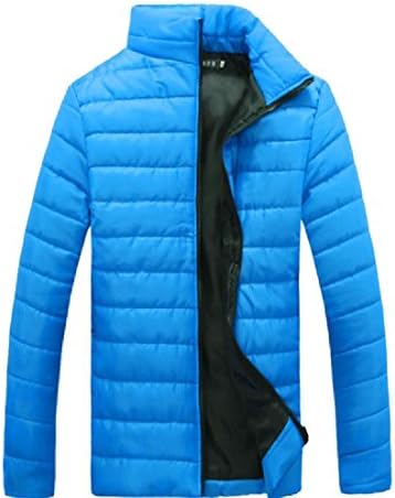 xiaokong Men Stand Collar Zipper Korean Style Long-Sleeved Down Coats Lake Blue S