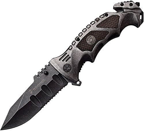 U.S. Marines M-A1048SB Folder Black Stonewashed Half Serrated Blade Ss with Black Pakkawood Handle, 5"