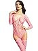 Amoretu Womens Long Sleeves Body Stockings Lingerie Closed Crotch Bodysuit (Pink)