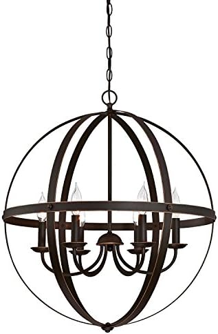 Retro Pendant Light Stella Mira 6 - Light Indoor Chandelier Finish with Highlights, Oil Rubbed Bronze for Hallway, Living Room, Restaurant, Auditorium, etc. (Black)
