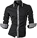 jeansian Men's Slim Fit Long Sleeves Casual Shirts 8015 Black L