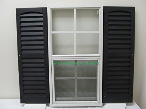 Shed Window with Brown Shutters 14 X 27 White J-Channel Safety Glass Playhouse Window