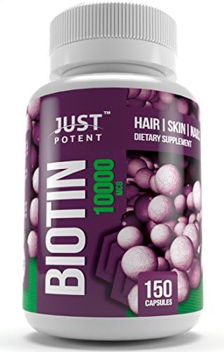 Biotin Supplement by Just Potent :: 10,000 MCG :: Hair Growth Support For Longer, Healthier, and Luscious Hair :: Radiant Skin :: Stronger, Longer, and Healthier Nails :: 150 Capsules : 5-Month Supply